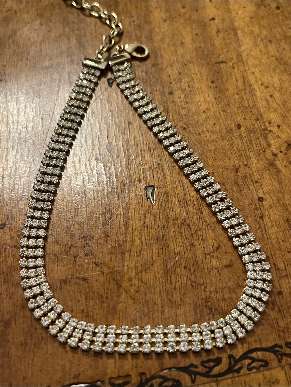 Vintage Carolee Multi-Row Rhinestone Choker Necklace Triple Strand EUC 13in